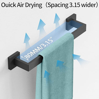 Bathroom Towel Bar,16 Inch Towel Racks for Bathroom Wall Mounted,Stainless Steel Towel Rail Hanger for Wall,Matte Black Towel Holder for Wall, Kitchen(2 Pack)