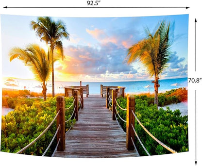 Delur Beach Sunset Tapestry Tropical Seaside Palm Tree Coastal Tapestry Wall Hanging Sunrise Nature Landscape Scenic Psychedelic Headboard for Bedroom Living Room Home Decor (70.8" x 92.5")