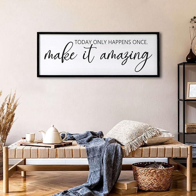 Today Only Happens Once Make It Amazing Framed Wall Art, 40''×15'' Rustic Religious Christian Lords Prayer Sign for God Jesus Christ Prayer, Horizontal Holy Inspirational Catholic Scripture Decor