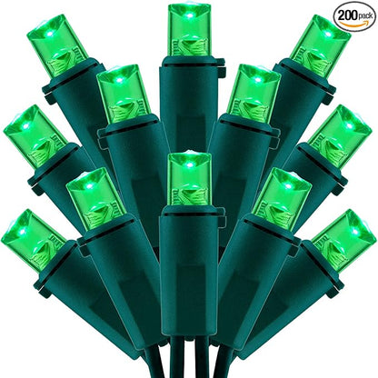 200 Count Green Wide Angle LED Christmas Lights, 66 ft Green Wire UL Certified Commercial Grade 5mm Holiday String Light Set (Green)