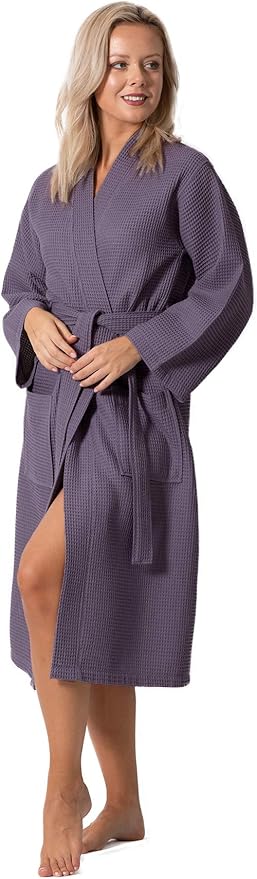 Turkish Linen Waffle Knit Lightweight Kimono Spa & Bath Robes for Women - Quick Dry - Soft