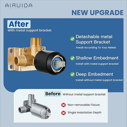 Airuida Shower Faucet Set Bathroom Rain Shower System SUS304 Stainless Steel Single Handle With Male Threads Rough-in Valve Shower Trim Kit 10 Inch Wall Mount Shower Head Matte Black