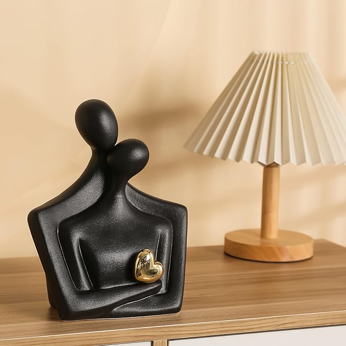 Porcelain Romantic Couple Figurines Statue Black Aesthetic Decorations Hugging Couple Sculptures - Modern Ceramic Sculpture Home Accents for Living Room Bedroom Coffee Table, Desktop, Bookshelf