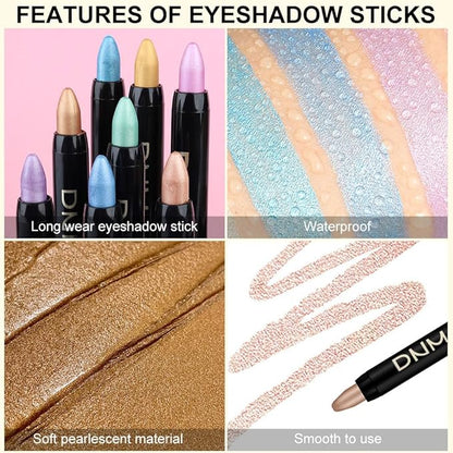 evpct 8Pcs Cream Eyeshadow Stick Eye Makeup Set for Women, Beige Gold Desert Mocha Pink Sky Dazzling Blue Green Light Purple Glitter Shimmery Eye Shadow Pencil Crayon Waterproof sombras para ojos 02