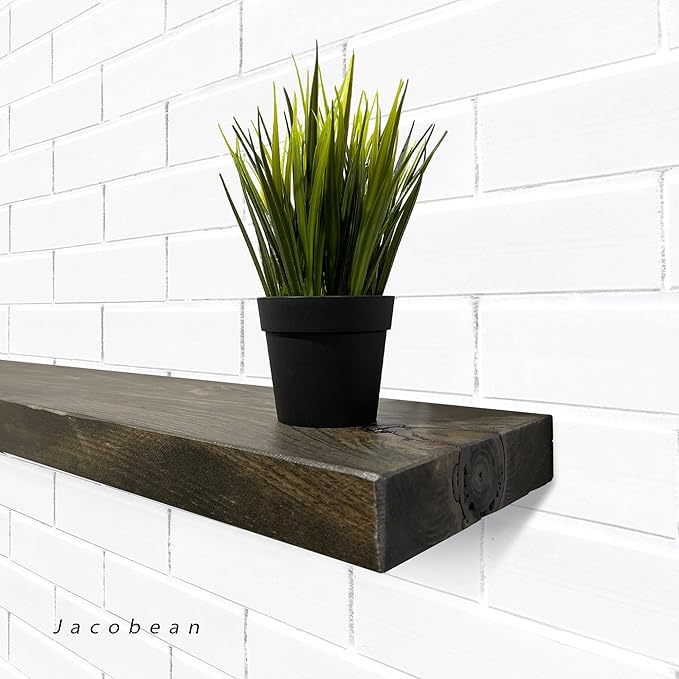 URBANDI, Rustic Floating Shelves, Set of 2, Hidden Bracket, Solid Wood, Heavy Duty, Wall Mounted Shelves, (Dark Brown, 36Wx8D)