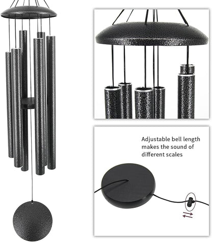 ASTARIN Wind Chimes Outdoor, 45-Inch Memorial Wind Chimes with 6 Heavy Tubes, Unique Outdoor Decor, Sympathy Gifts, Black Grey