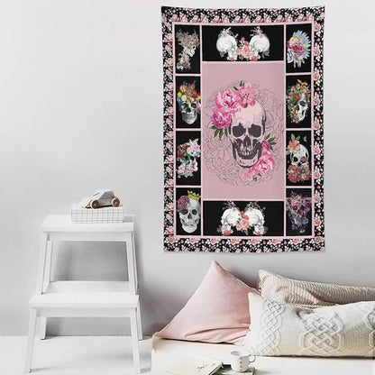 yowecso Sugar Skull Tapestry Horror Skeleton Tapestry Wall Hanging for Bedroom Rose Skull Tapestries Aesthetic Wall Decor for Home Dorm Living Room 40"x60"