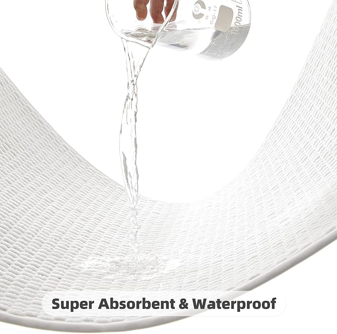 Bathroom Rugs Non Slip Washable, Super Absorbent Thin Bath Mat Quick Dry Low Pile Bathroom Rug, White 20"x48"