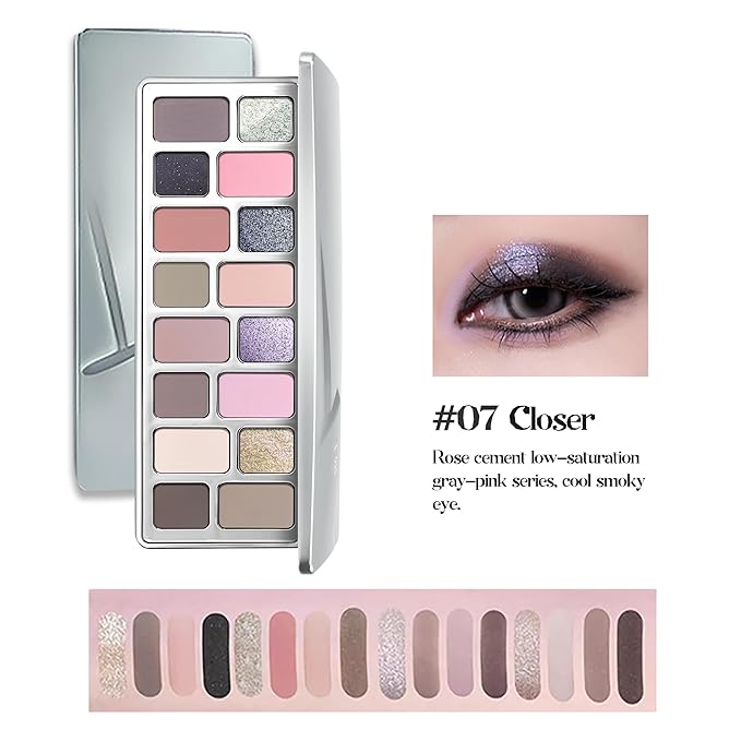 Cool Tone Pink Eyeshadow Palette 16 Colors, Ultra-Pigmented Pressed Powder for Daily to Smokey Eye Makeup, Long-Lasting C-beauty Makeup Trend- 07 Closer