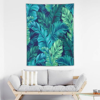 ICMOLYYENLO Tropical Green Plant Tapestry, Green Palm Leaves Natural Landscape Print Wall Tapestry for Bedroom Living Room Dormitory 60x60 Inch