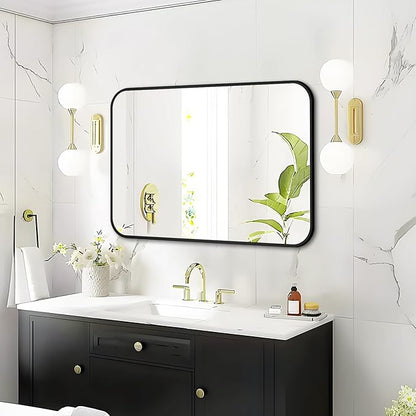 Fabuday Black Wall Mirror for Bathroom Over Sink - 22x30 Matte Metal Framed Rectangle Mirror, Rounded Rectangular Vanity Mirrors for Living Room, Bedroom, Entryway, Hallway, Horizontally/Vertically