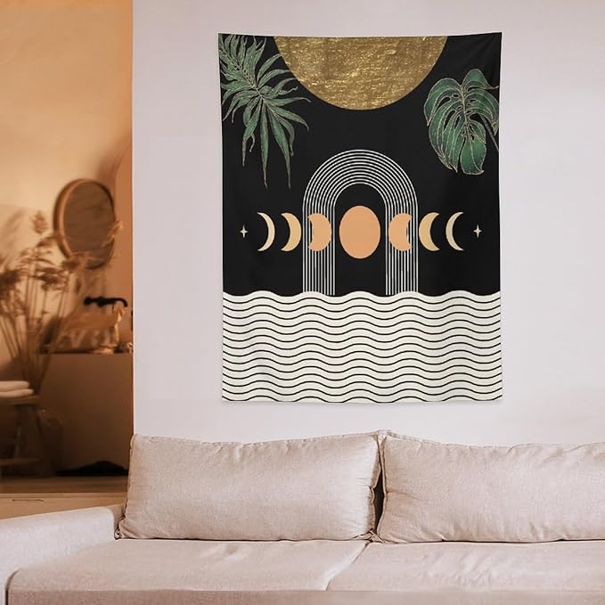 Abstract Boho Tapestry, Mid Century Tropical Tree Leaves Modern Geometric Arch Bohemian Botanical Tapestry, Home Aesthetic Wall Hanging Art Decor for Living Room Bedroom Dormitory 50x60 Inch
