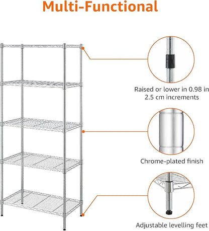 Amazon Basics 5-Shelf Adjustable, Storage Shelving Unit, (200 Pound Loading Capacity per Shelf), Steel Organizer Wire Rack, 23.2 x 13.4 x 60 inches (LxWxH), Chrome