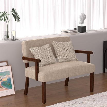 Accent Chair 2 Seat, Arm Chairs with Soft Seat and Armrests for Living Room, Love seat for Dining, Reading, and Waiting Rooms (Beige)