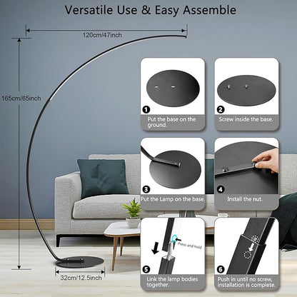 NUÜR Arc Floor Lamp, 67" Tall Black Gold LED Modern Standing Floor Lamp with Remote Control, Arched Bright Floor Lamps for Living Room Bedroom Office Home (Black)