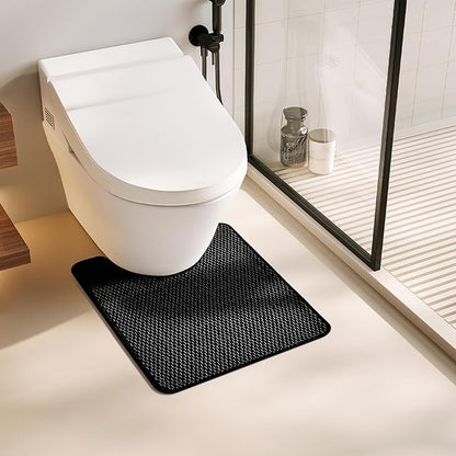 Black Toilet Rug, Thin Toilet Rugs U Shaped Washable Non Slip Absorbent Quick Dry Low Pile Toilet Mat, Black 20''x24'' U Shape