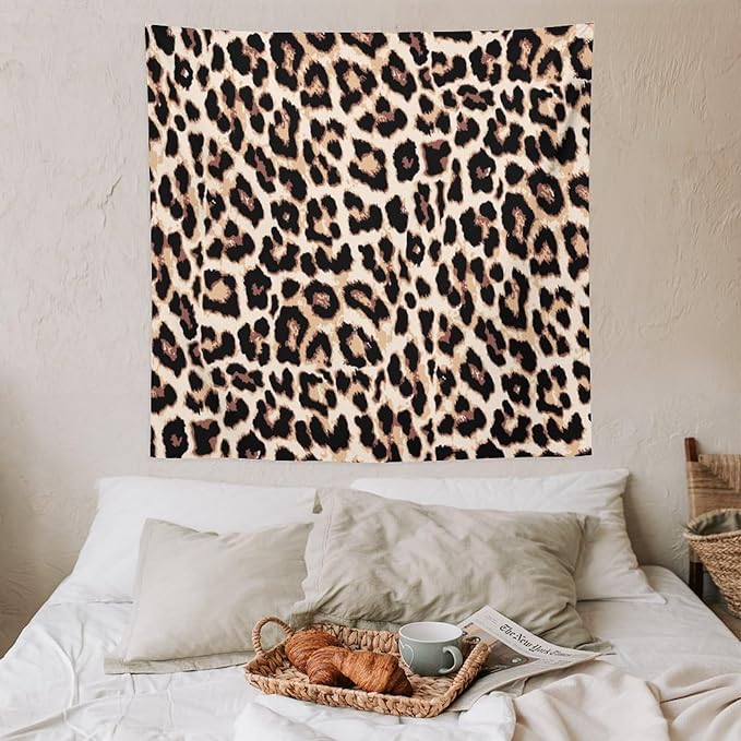 HZOHNAGO Leopard Print Tapestry Rustic Brown Leopard Wild Animal Printed Wall Tapestry Painting Wall Hanging for Bedroom Living Room Dorm 60" W x 60" H
