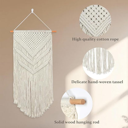 JONKASIPA Macrame Woven Wall Hanging, Bohemian Wall Decor, Handmade Woven Tapestry with Tassels, Delicate Lace Decor Crafts for Bedroom,Living Room or Farmhouse (Beige)