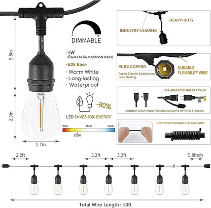 Svater Outdoor String Lights Led 105FT, Commercial Grade Patio Lights with 1W Dimmable S14 Shatterproof Bulbs, ETL Listed Heavy-Duty Outside Waterproof Cafe Bistro Market Lighting Warm White