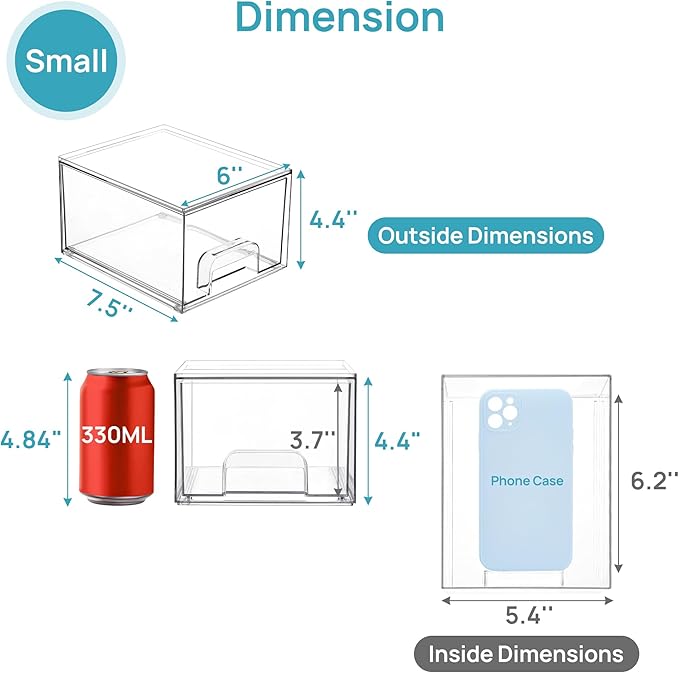Vtopmart 8 Pack Clear Small Stackable Storage Drawers,Acrylic Bathroom Makeup Organizer,Plastic Storage Bins For Vanity, Undersink, Kitchen Cabinets, Pantry, Home Organization