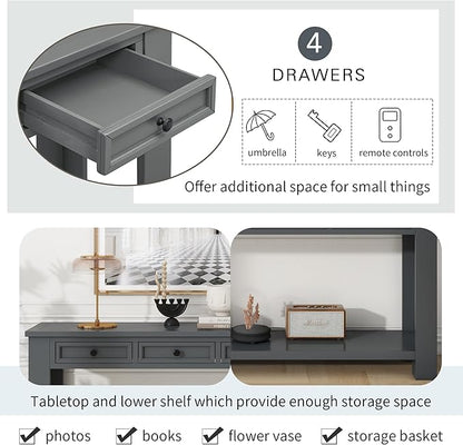 Solid Wood Console Table 63 in Long Sofa Table Entryway Table with 4 Drawers and Bottom Shelf for Hallway Living Room Couch Table,Fully Assembled,63" Tan
