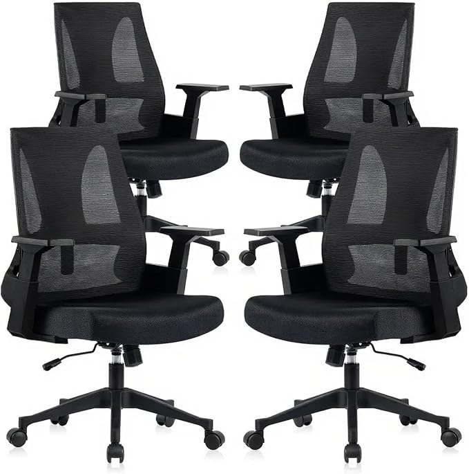 CLATINA Big and Tall Office Chair 500lbs, Heavy Duty Ergonomic Mesh Desk Chair with Lumbar Support and Armrests, Wide Seat Computer Task Chair for Home Office Study Conference Room, Black, 4pk