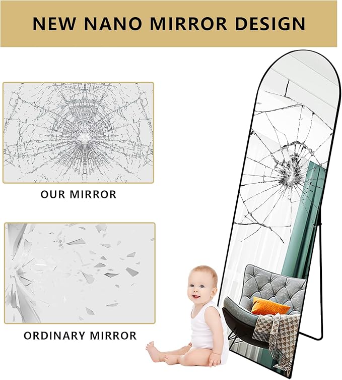 BEAUTYPEAK 64"x21" Arch Full Length Mirror, Hanging or Leaning Arched-Top Full Body Mirror with Stand for Bedroom, Dressing Room, Black