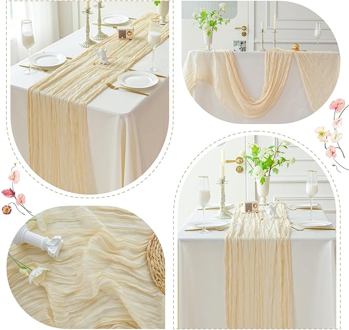 Sioloc 5 Pack Beige Cheesecloth Table Runner Fall Autumn Decor for Home 10ft Table Cloth for Tea Wedding Birthday Party Baby Bridal Shower Halloween Thanksgiving