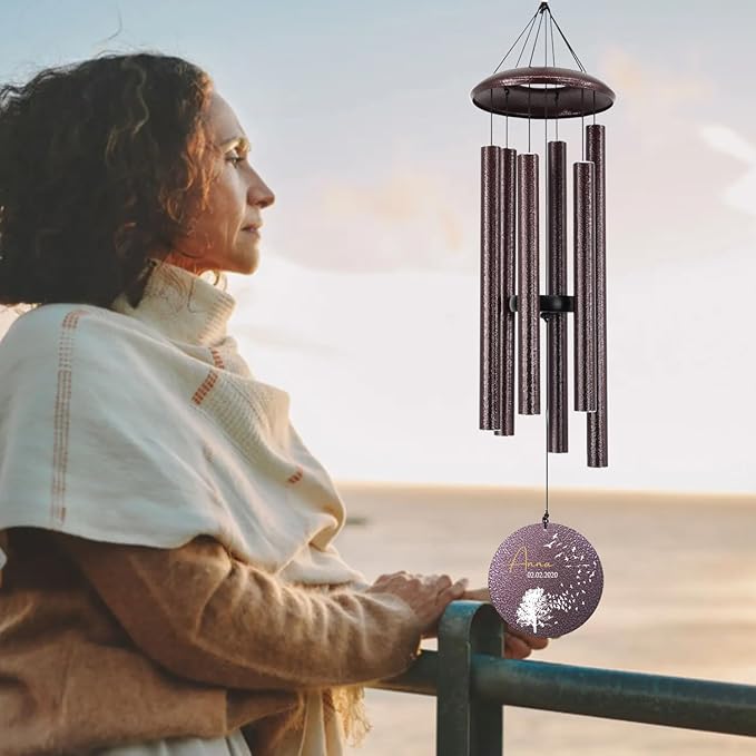 Sympathy Wind Chimes, Personalized Wind Chime for Loss of Loved Ones, Customized Tree Bird Wind Chimes, Commemorative Wind Chime Deep Tone (36inch)