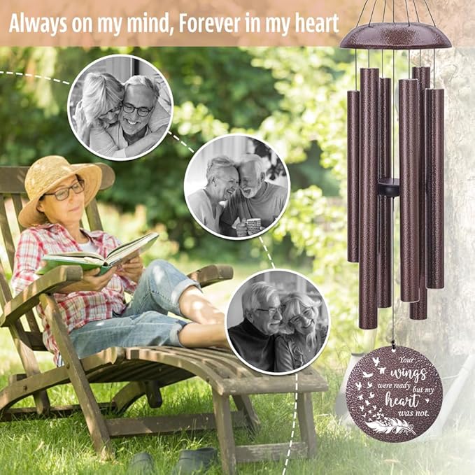 Wind Chimes Personalized, Metal Deep Tone Wind Chimes in Loving Memory, Custom Text for Loss of Loved Mom/Dad, Sympathy Gifts Wind Chime Memorial Gifts for Funeral Outdoor 36inch