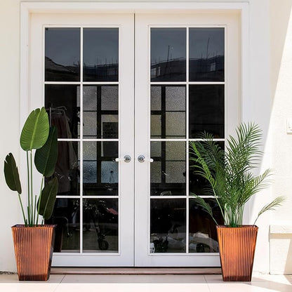 18in Vintage Handmade Metal Vertical Lines Copper Tapered Planters Set of 2, Galvanized Steel Planter Box with Drainage Hole for Indoor/Outdoor/Porch/Garden