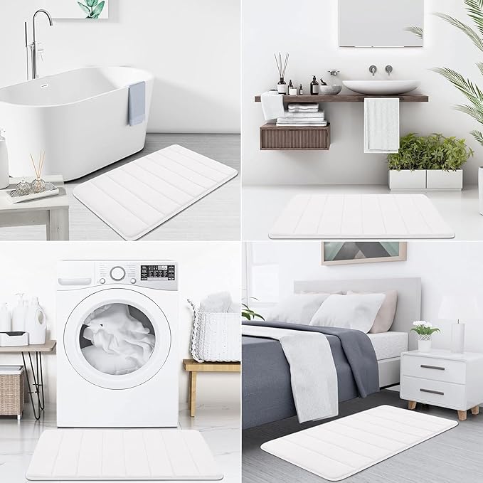 Buganda Memory Foam Bath Mat, 59" x 34", Ultra Soft and Non-Slip Bathroom Rugs, Water Absorbent and Machine Washable Bath Rug Runner for Bathroom, Shower, and Tub, White