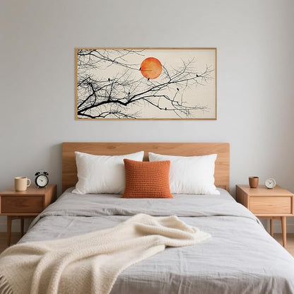 Celestdeco Large Vintage Tree Branch Framed Canvas Wall Art Set, Retro Tree Drawing Wall Decor, Nature Botanical Wall Painting, Neutral Landscape Art Print for Living Room, Bedroom, Office - 20"X40"x1