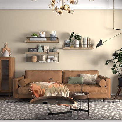 22.5 inches Bathroom Shelves Over Toilet for Wall, Floating Shelves with Storage Basket Paper Holer for Kitchen Living Room, Bedroom & Classroom, Set of 3 (Nature Wood)