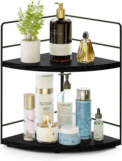 ZGO 2-Tier Bathroom Counter Organizer, Corner Bathroom Organizer Countertop, Makeup Organizer for Vanity Skincare Organizers and Storage, Kitchen Counter Shelf Organizer Perfume Organizer(Black)