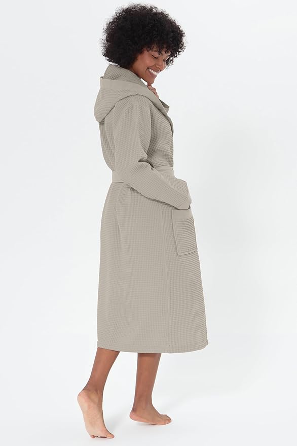 Women’s Luxury Waffle Shawl Collar, Hooded Robe w Piping – Lightweight, Long, Ultra Soft Spa Sleepwear Bathrobe