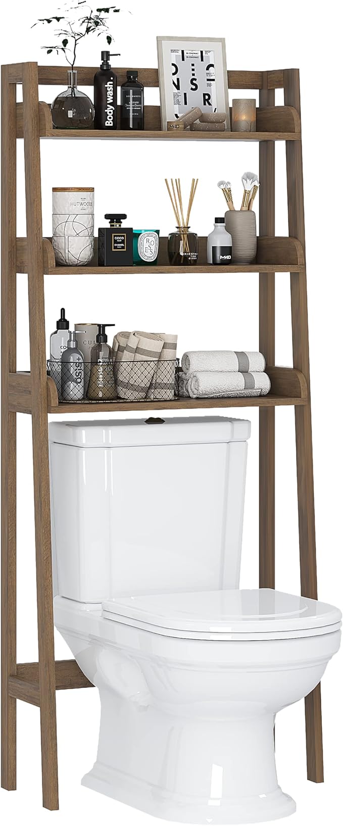 UTEX Over The Toilet Storage Shelf, 3-Tier Over Toilet Bathroom Organizer, Above Toilet Storage Rack (Wood Grain)