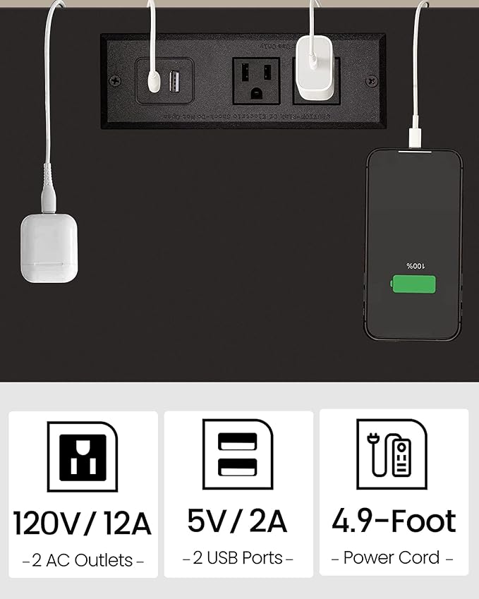 TUTOTAK End Table with Charging Station, Side Table with USB Ports and Outlets, Nightstand, 2-Tier Storage Shelf, Sofa Table for Small Space TB01BK040