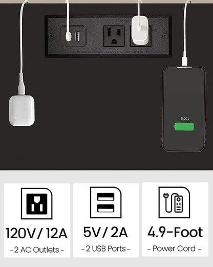 TUTOTAK End Table with Charging Station, Side Table with USB Ports and Outlets, Nightstand, 2-Tier Storage Shelf, Sofa Table for Small Space TB01BK040