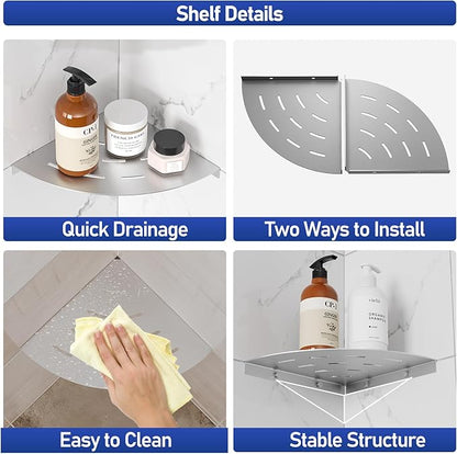 2 Pack Corner Shower Shelves Load Capacity 40 lbs 304 Stainless Steel Shower Corner Shelf Will not Rust 8in Shower Shelf for Inside Shower Brushed Nickel Drilling Installation