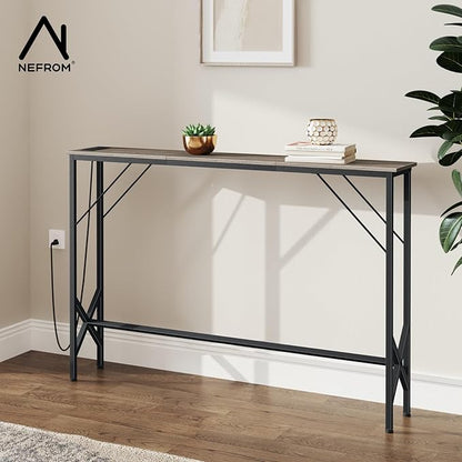 47.2'' Console Table, Skinny Entryway Table with Fast-Charging Station, Narrow Long Sofa Table, Behind Slim Couch Table for Entrance, Hallway, Living Room Decor ST-GY120-1