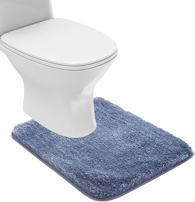 Suchtale Bathroom Contour Rug Non Slip Bath Mat Water Absorbent Soft Microfiber Shaggy Bathroom Mat Machine Washable Bath Rug for Bathroom Thick Plush U Shape Toilet Rug (20 x 24, Blue)