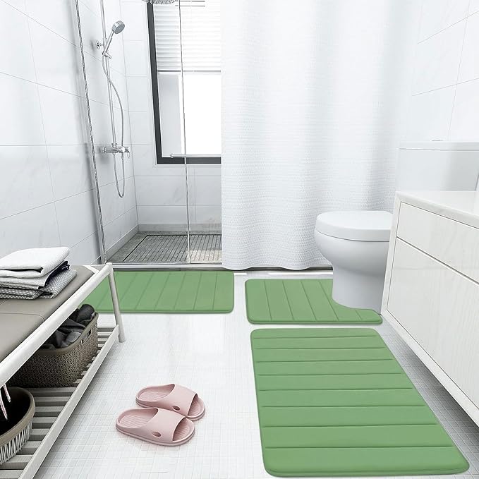 Buganda Memory Foam Bath Mat, 35.4" x 24", Ultra Soft and Non-Slip Bathroom Rugs, Water Absorbent and Machine Washable Bath Rug Runner for Bathroom, Shower, and Tub, Olive Green