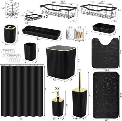 30PC Bathroom Accessories Set - Gorgeous Black Bathroom Set, Bathroom Accessory Set, Black Shower Curtain Set with Shower Caddies