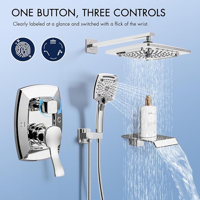 ELLO&ALLO Shower Faucet Set Mixing Valve and Trim Kit, Complete Shower System with Tub Spout, Chrome