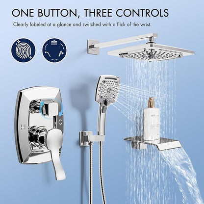 ELLO&ALLO Shower Faucet Set Mixing Valve and Trim Kit, Complete Shower System with Tub Spout, Chrome
