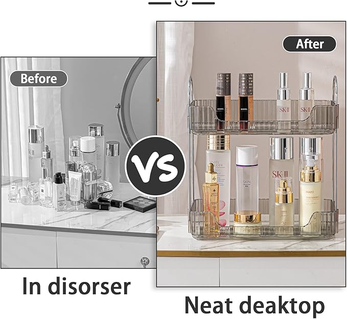 Bathroom Counter Organizer - Countertop Storage, Cosmetics & Skincare Shelf, Makeup Organizer, Perfume Tray, Spice Rack for Kitchen (2 Tier - Grey)