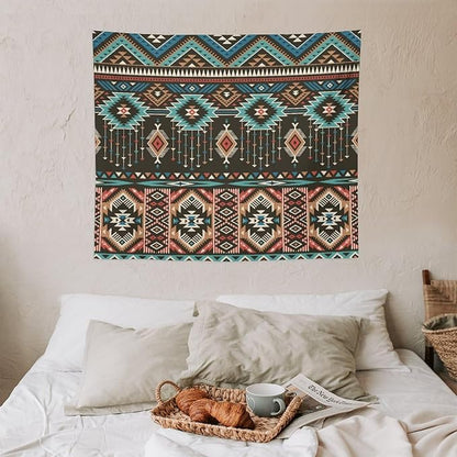 HZOHNAGO Aztec Tapestry Turquoise Blue and Brown and Native American Tribal Pattern Printed Wall Tapestry Wall Hanging for Bedroom Living Room Dorm 60" W x 50" H