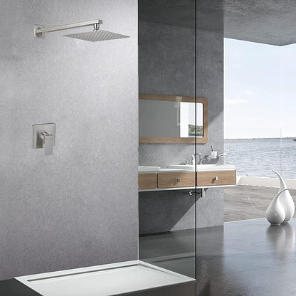 Brushed Nickel Shower Faucet Set Bathroom Luxury Rainfall Shower System with Rain Shower Head Single Function Shower Trim Kit with Rough-in Valve