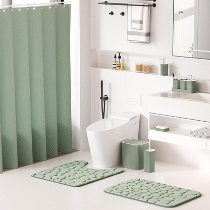 Bathroom Accessories Set - 25PC Sage Bathroom Set, Bathroom Set with Shower Curtain and Rugs, Sage Green Shower Curtain Set, Bathroom Accessory Set, Trash Can & Soap Dispenser